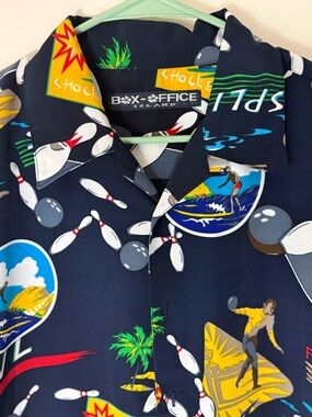 Box Office Island Bowling Shirt Mens XL Blue Graphic Button Up Retro Hawaii